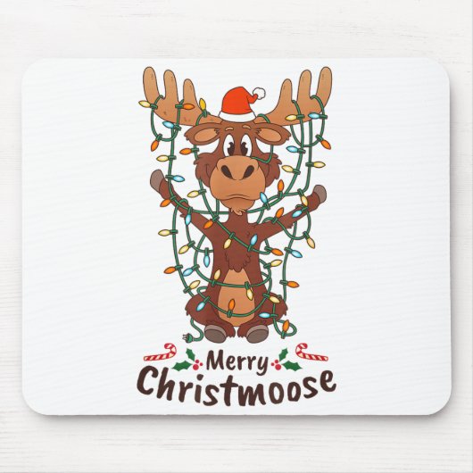 Merry Christmoose Christmas Moose Xmas Tree Lights Muismat (Voorkant)
