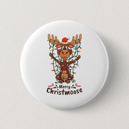 Merry Christmoose Christmas Moose Xmas Tree Lights Ronde Button 5,7 Cm (Voorkant)