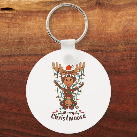 Merry Christmoose Christmas Moose Xmas Tree Lights Sleutelhanger (Voorkant)