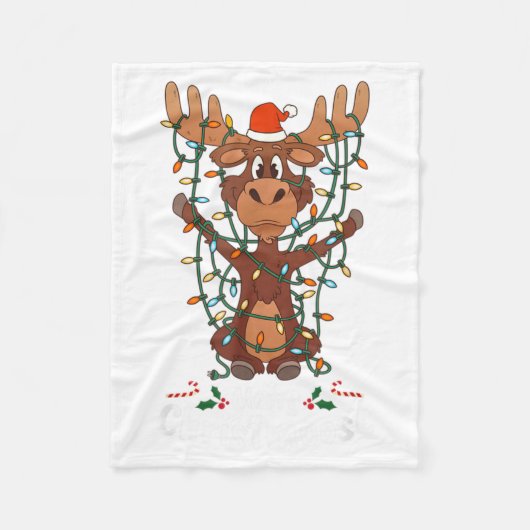 Merry Christmoose Christmas Mooses Xmas Tree Light Fleece Deken (Voorkant)