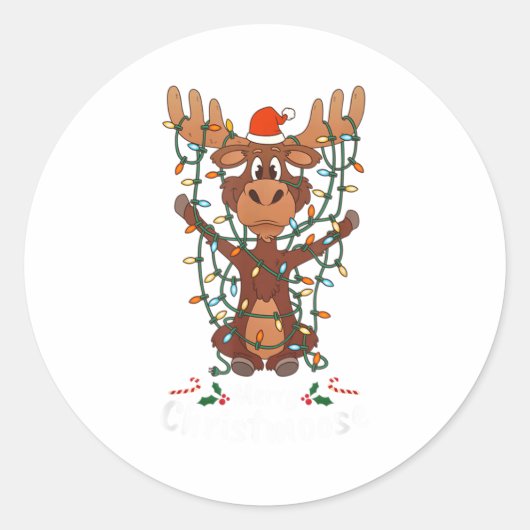 Merry Christmoose Christmas Mooses Xmas Tree Light Ronde Sticker (Voorkant)