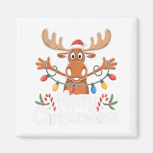 Merry Christmoose Christmas Tree Lights Santa Hat Magneet (Voorkant)