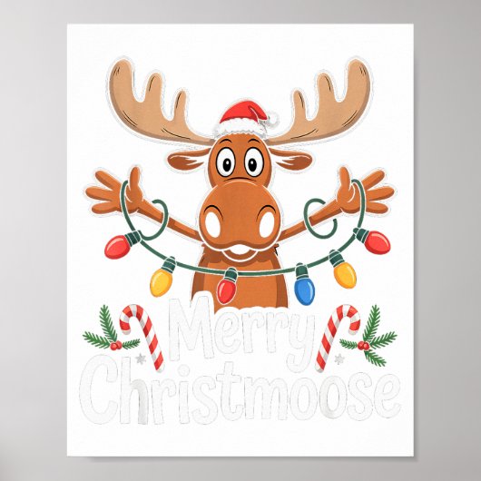 Merry Christmoose Christmas Tree Lights Santa Hat Poster (Voorkant)