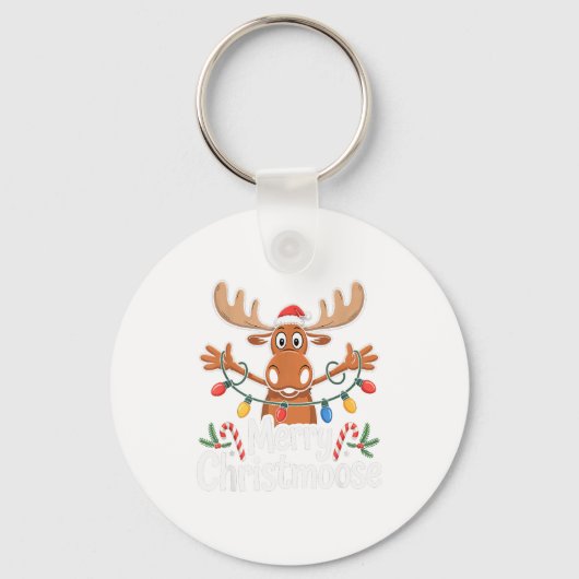 Merry Christmoose Christmas Tree Lights Santa Hat Sleutelhanger (Voorkant)