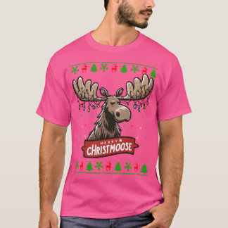Merry Christmoose Funny Christmas Moose Lights San T-shirt