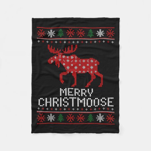 Merry Christmoose Funny Christmas Moose Sweater An Fleece Deken (Voorkant)