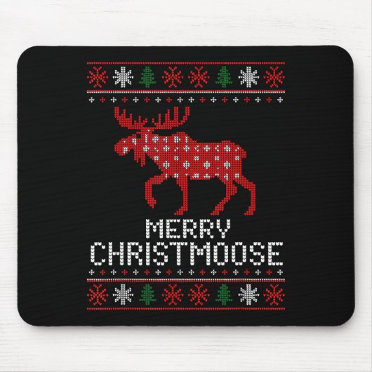 Merry Christmoose Funny Christmas Moose Sweater An Muismat (Voorkant)