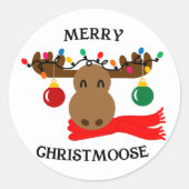 Merry Christmoose Funny Kerstmis Ronde Sticker (Voorkant)