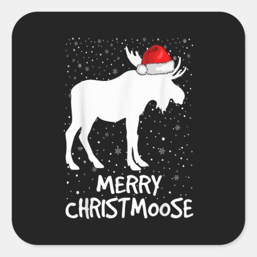 Merry Christmoose Funny Pet Santa Kerstmis Vierkante Sticker (Voorkant)