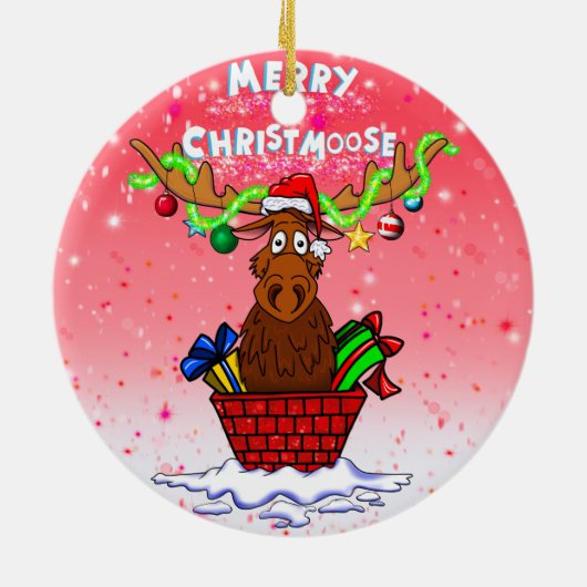"Merry Christmoose" kerstkerstkerstversiering Keramisch Ornament (Achterkant)
