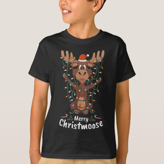 Merry Christmoose Kerstmis Mooses Xmas Light T-shirt (Voorkant)