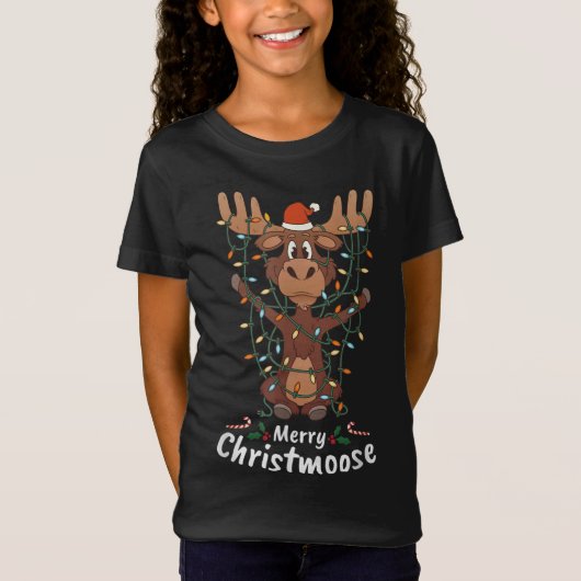 Merry Christmoose Kerstmis Mooses Xmas Light T-shirt (Voorkant)