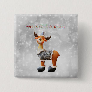 Merry Christmoose met een pet Vierkante Button 5,1 Cm