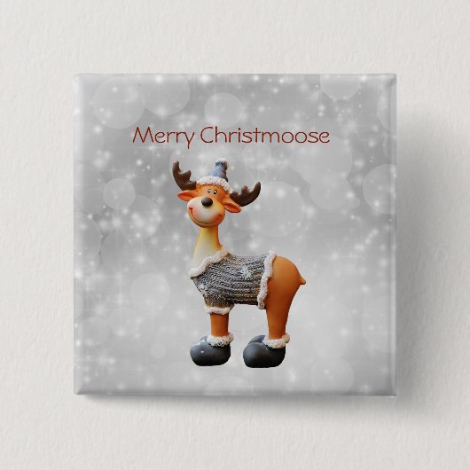 Merry Christmoose met een pet Vierkante Button 5,1 Cm (Voorkant)