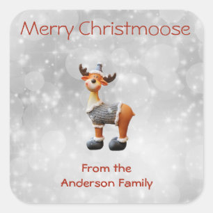 Merry Christmoose met een pet Vierkante Sticker