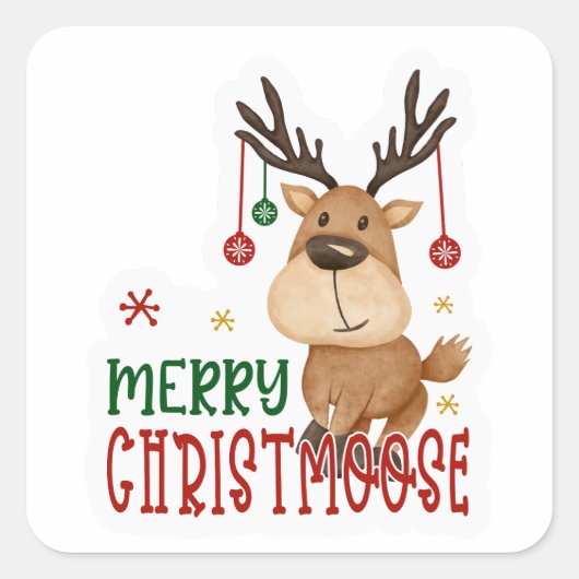 Merry Christmoose Vierkante Sticker (Voorkant)