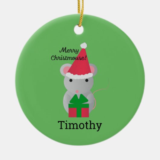 Merry Christmouse Cute Kerstmuis Keramisch Ornament (Voorkant)