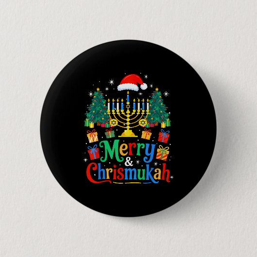 Merry Christmukkah Hanukkah Christmas Tree Xmas Fa Ronde Button 5,7 Cm (Voorkant)
