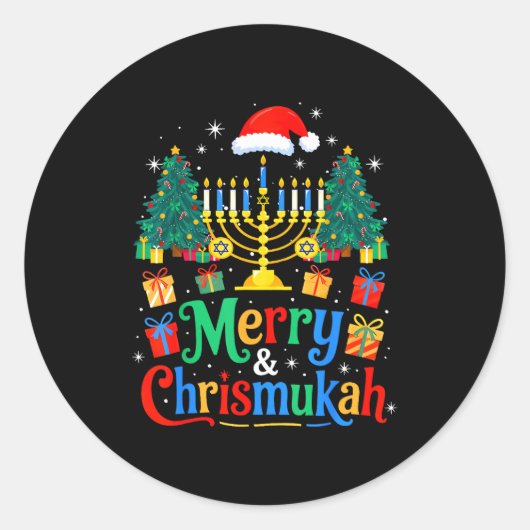 Merry Christmukkah Hanukkah Christmas Tree Xmas Fa Ronde Sticker (Voorkant)