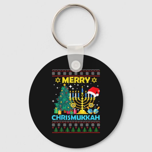 Merry Christmukkah Hanukkah Christmas Tree Xmas Fa Sleutelhanger (Voorkant)