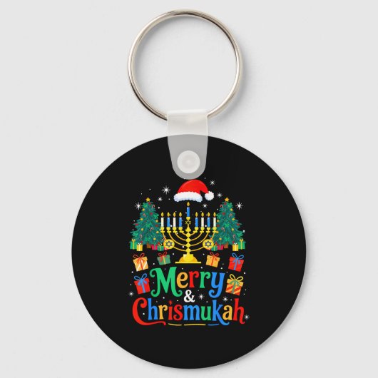 Merry Christmukkah Hanukkah Christmas Tree Xmas Fa Sleutelhanger (Voorkant)
