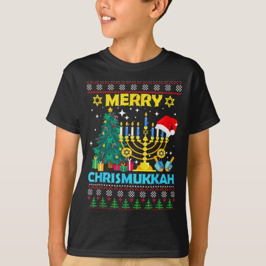 Merry Christmukkah Hanukkah Christmas Tree Xmas Fa T-shirt (Voorkant)