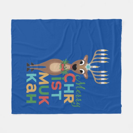 Merry Christmukkah Reindeer Fleece Deken (Voorkant (Horizontaal))