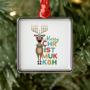 Merry Christmukkah Reindeer Metalen Ornament