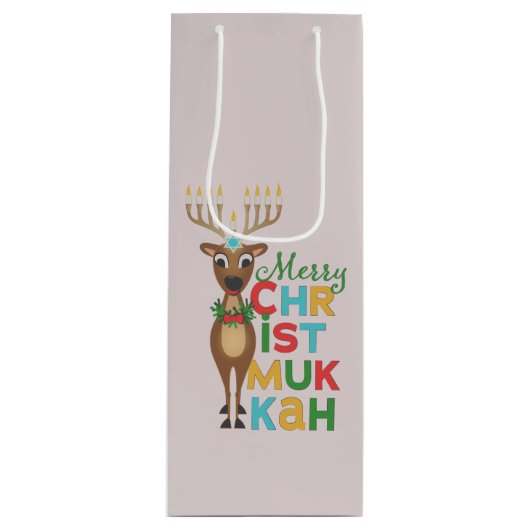 Merry Christmukkah Reindeer Wijn Cadeautas (Voorkant)