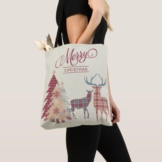 Merry Chrsitmas Pset Trees, Deer Canvas tas (Dichtbij)