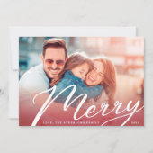 Merry Classic Lettering Red Gradient Photo Feestdagenkaart (Voorkant)