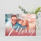 Merry Classic Lettering Red Gradient Photo Feestdagenkaart (Staand voorkant)