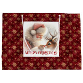 Merry Classic Santa Claus Rudolph Christmas Bag Groot Cadeauzakje (Achterkant)