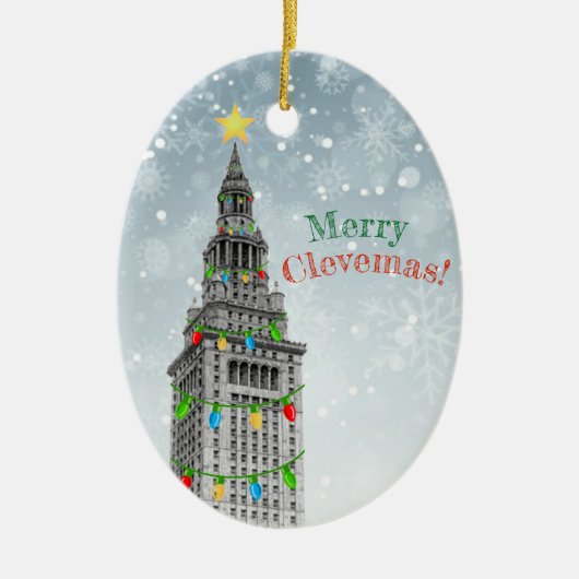 MERRY CLEVEMAS Cleveland met kerstmis PERSONALIZE  Keramisch Ornament (Voorkant)
