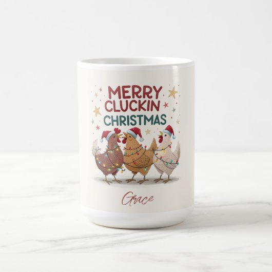 Merry Cluckin Christmas Chickens Personalized Koffiemok (Center)