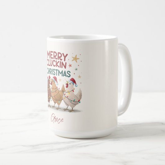 Merry Cluckin Christmas Chickens Personalized Koffiemok (Voorkant rechts)