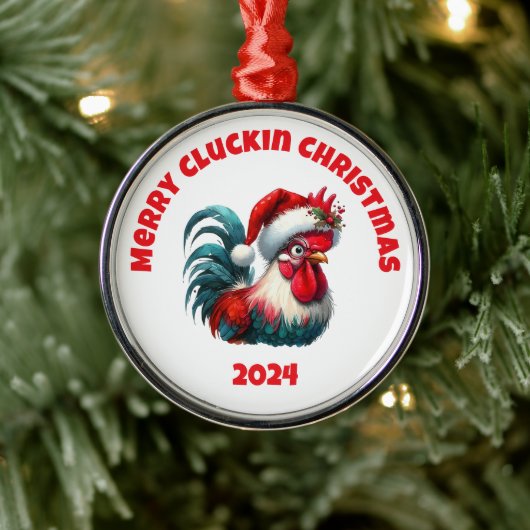 Merry Cluckin Christmas Metalen Ornament (Boom)
