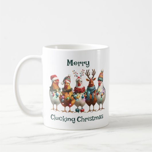Merry Clucking Christmas Blauwgroen Groene Kip Koffiemok (Links)