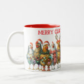 Merry Clucking Christmas - Chicken Chorus Line Tweekleurige Koffiemok (Links)