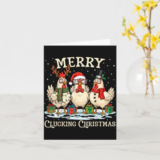 Merry Clucking Christmas Chicken Farm Animal Xmas Kaart (Gele Bloem)