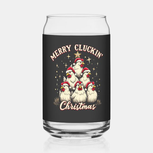 Merry Clucking Christmas Funny Chicken Roosters Blikvorm Glas (Voorkant)