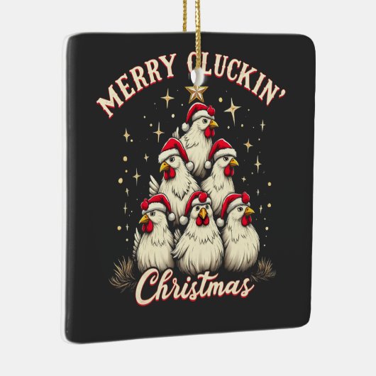Merry Clucking Christmas Funny Chicken Roosters Keramisch Ornament (Rechts)