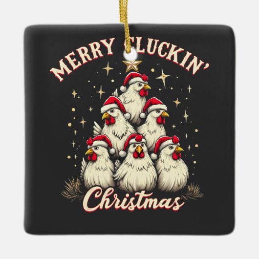 Merry Clucking Christmas Funny Chicken Roosters Keramisch Ornament (Voorkant)