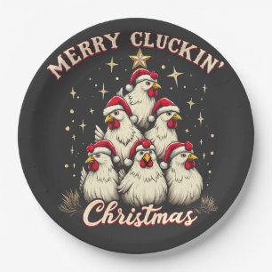 Merry Clucking Christmas Funny Chicken Roosters Papieren Bordje