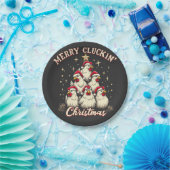 Merry Clucking Christmas Funny Chicken Roosters Papieren Bordje (Feest)