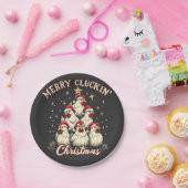 Merry Clucking Christmas Funny Chicken Roosters Papieren Bordje (Feest)