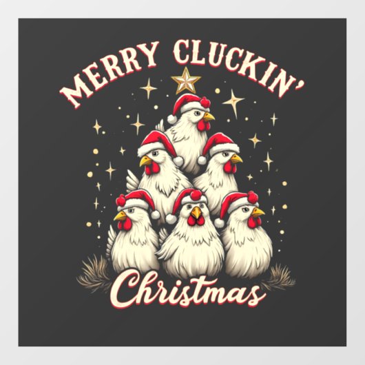 Merry Clucking Christmas Funny Chicken Roosters Raamsticker (Vel)