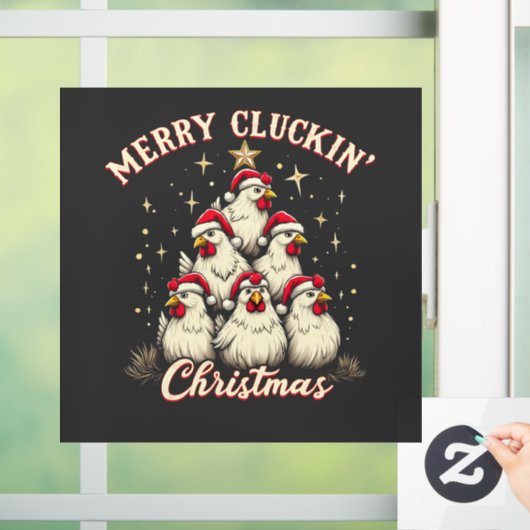 Merry Clucking Christmas Funny Chicken Roosters Raamsticker (Huis)