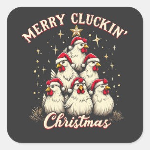 Merry Clucking Christmas Funny Chicken Roosters Vierkante Sticker