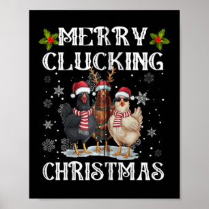 Merry Clucking Christmas Funny Chicken Santa Hat L Poster